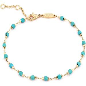 Gold Round Turquoise Beaded Bracelets,14K Gold Plated Handmade Cute Dainty Brace